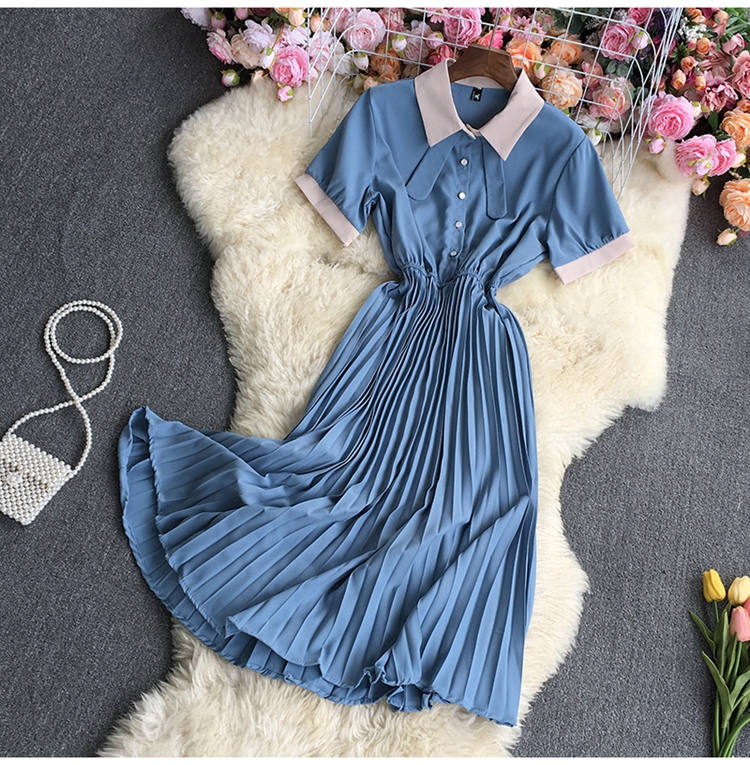 stitching Collar Short Sleeve Dress multicolors NSYXG124469