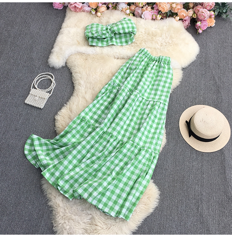 tube top backless slim high waist Plaid vest and Skirt set NSYXG132188