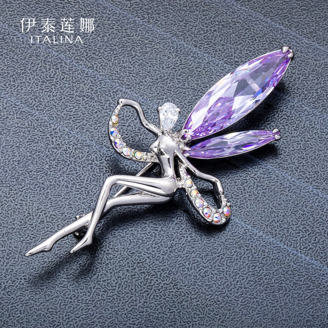 Angel Wings Light Amethyst Brooch High-end Clothing Corsage Women's Jacket Pin Italina Hot Style