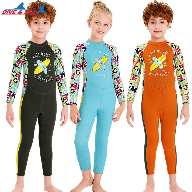 Warm wetsuit children 2 5MM one-piece thickened long-sleeved sunscreen children swimming snorkeling surfing jellyfish suit