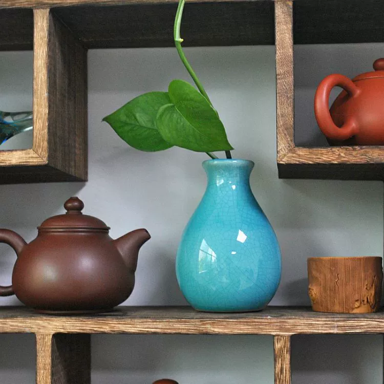 Tối giản hậu hiện đại mới gốm sứ Trung Quốc hình tròn bụng nhỏ bình hoa nhỏ màu xanh lam nội thất gia đình đồ nội thất mềm đồ nội thất - Vase / Bồn hoa & Kệ