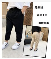 Childrens black gray trousers non-iron leggings boys casual Khaqi 2021 spring new British elastic waist