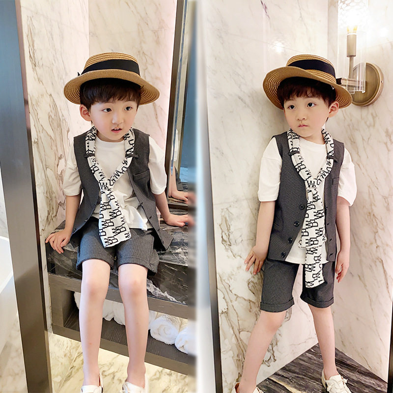 Boys' suit summer British style vest shorts suit 2021 catwalk host to attend the wedding children's flower girl dress