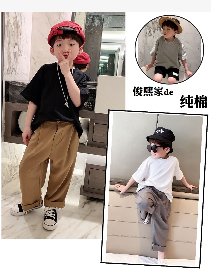 Boys' White T-Shirt Short Sleeve 2021 Summer Cotton Korean Version Casual Western Style Children's Loose Black T-Shirt Half Sleeve