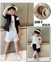 Boy suit Inlenty wind short sleeve Western suit shorts suit 2021 Summer thin Korean version white flower boy gown