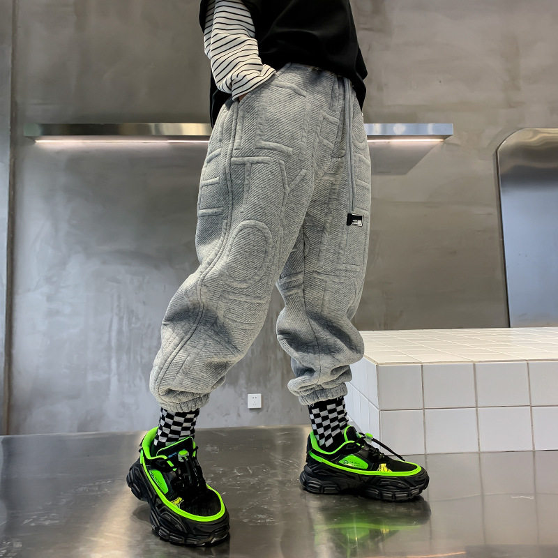 Boys' plus velvet warm sweatpants gray children's Korean version of the trousers children's clothing boys thickening in the big children's trendy casual
