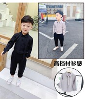 Boy black long sleeve shirt non-iron with tie spring and autumn Shirt pants suit children British foreign Korean version