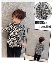 Boys flower shirt 2021 Spring and Autumn New Korean casual loose foreign style children zebra print long sleeve black shirt