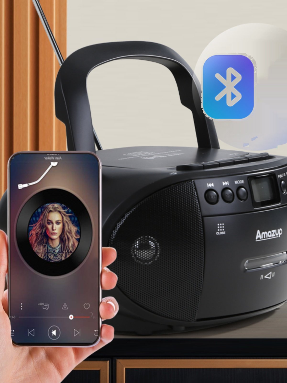 Portable Bluetooth Cd Mp3 Player Fm Radio Tape Recorder Cassette Can USB Flash Drive English Disc Learning