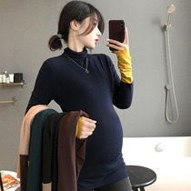 Autumn and winter clothing for pregnant women slim long-sleeved bottoming sweater versatile top Internet celebrity stylish inner layer trendy mom turtleneck sweater