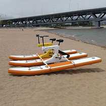 Manufacturers self-produced double water bike PE plastic pedal boat with metal pedals and propeller
