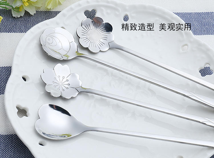 Sáng tạo thép không gỉ Sakura Spoon Hoa hồng hình trái tim Cosmos khuấy muỗng cà phê muỗng hoa cánh hoa tráng miệng muỗng - Cà phê máy xay cà phê cầm tay