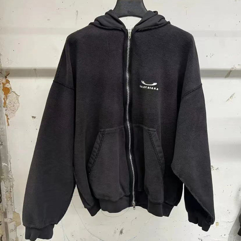 Ceiling! Paris-Style Reverse Logo Embroidery Washed Zipper Hoodie Jacket for Men and Women, Autumn and Winter