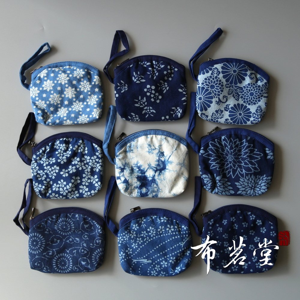 Cloth Drinking Hall Blue Dye Printed With Small Hand Bag Cloth Art Zero Wallet Card Bag
