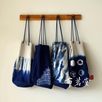 Bumingtang tie-dye drawstring shoulder canvas bag Yunnan Dali Bai handmade blue-dyed fabric bag storage bag