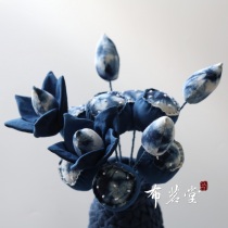 Bu Ming Tang blue-dyed lotus lotus flower arrangement handmade fabric flowers home decoration flowers