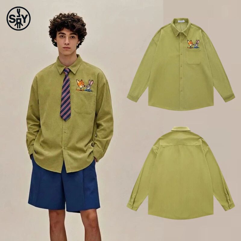 S&Y American Retro Corduroy Shirt Long-Sleeved Men's Niche Trendy Brand Nick Fox Shirt Relaxed Style Outfit