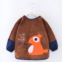 Baby eating coat thick crystal velvet childrens apron autumn and winter long sleeve waterproof boy bib baby eating clothes