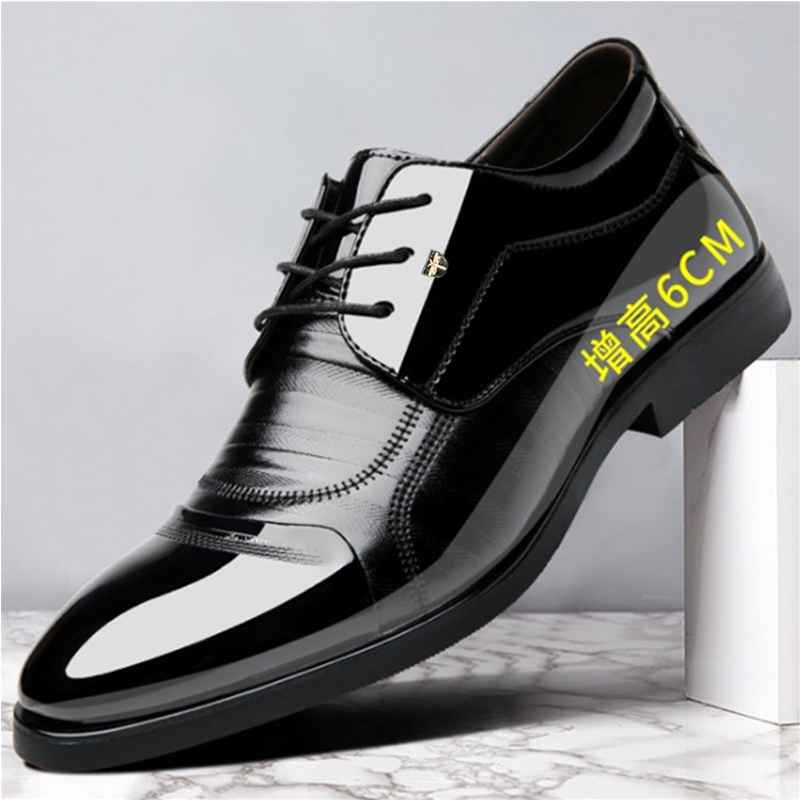 Genuine Soft Leather Shoes for Men, Business Casual, Formal Wear, Solid Color Patent Leather, Height-Increasing, Men's Casual Style, Large Size, Breathable for Summer