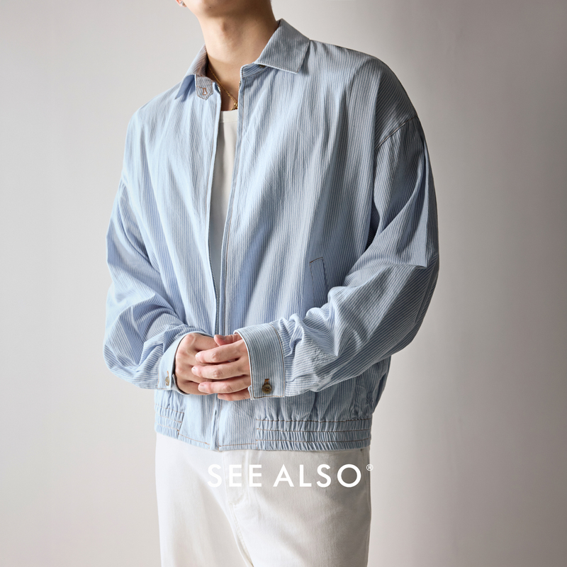 See Also『25 Early Autumn Niuniu』European Style Relaxed and Lightweight Blue and White Striped Lapel Jacket
