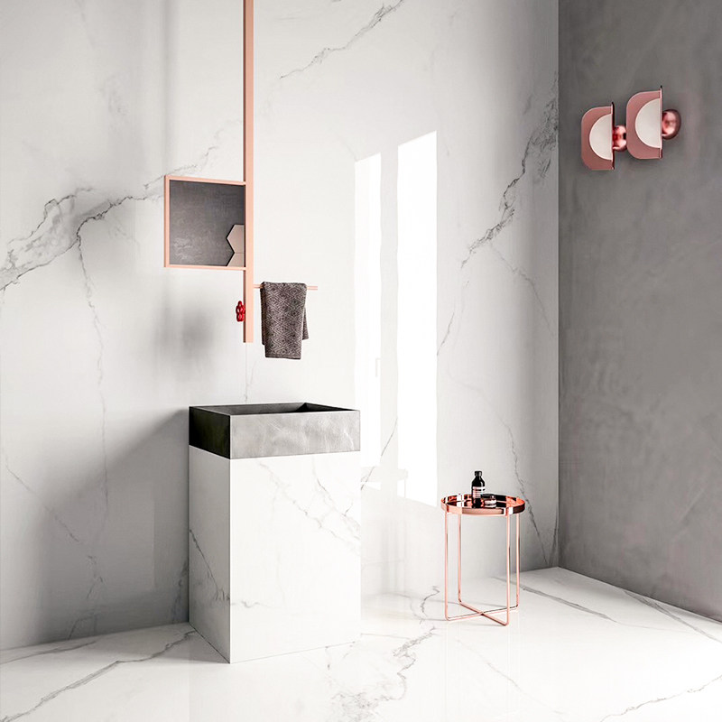 Modern jazz white marble tile 900x1800 villa living room floor tile toilet fish belly wall tile