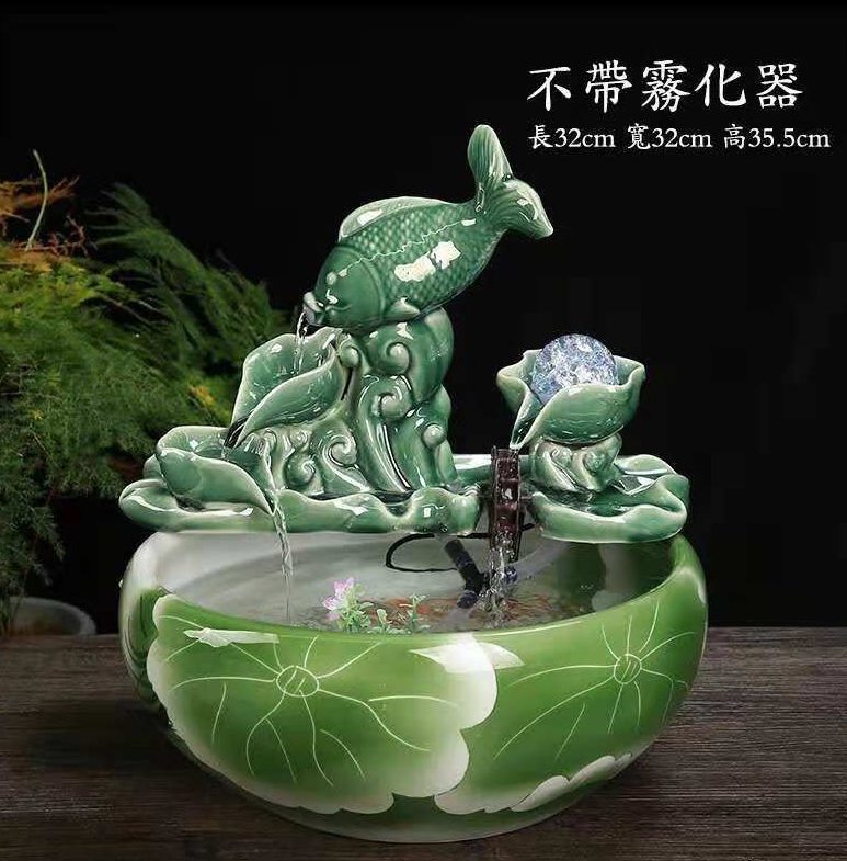 (Beautiful museum pottery)Carp table-top long fish tank Office desktop ceramic water bonsai lucky fish
