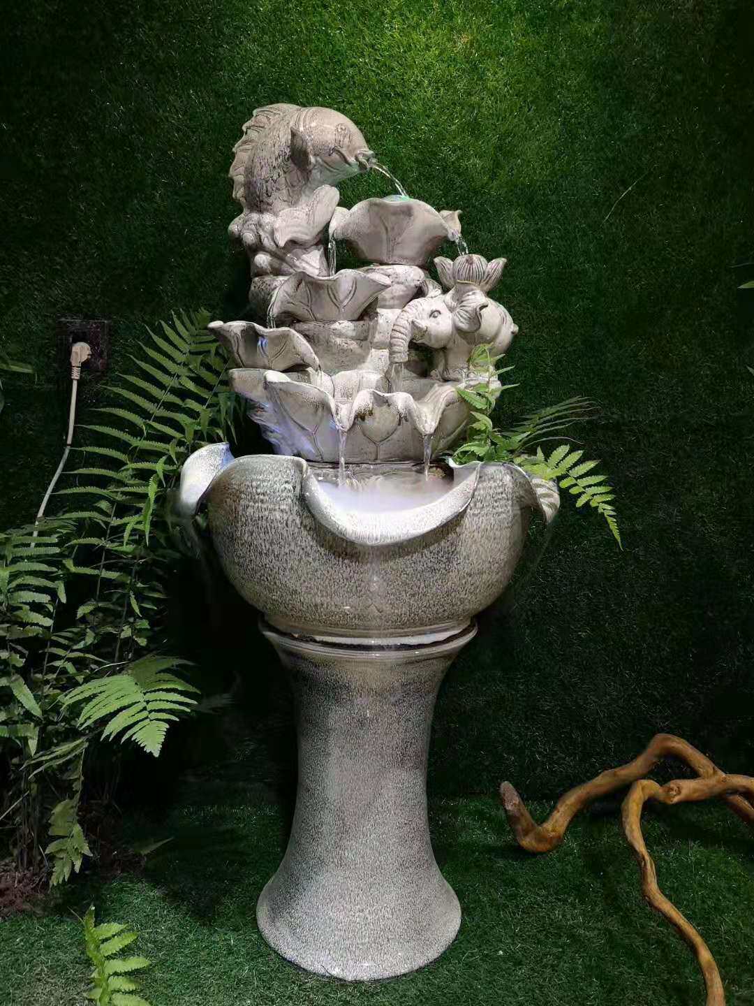 Fish tank Fortune Elephant Carp Ceramic Fish Tank Fake Mountain Flowing Water Bonsai Living-room Office Pendulum of Humidifier Round