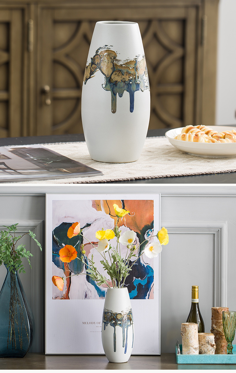 Vase furnishing articles sitting room flower arranging I and contracted creative small pure and fresh and dried flowers, household decorative ceramic floor floret