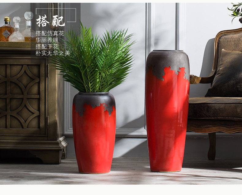 Jingdezhen ceramic furnishing articles of large Chinese style Chinese red porcelain vase sitting room porch flower arranging dried flower decorations