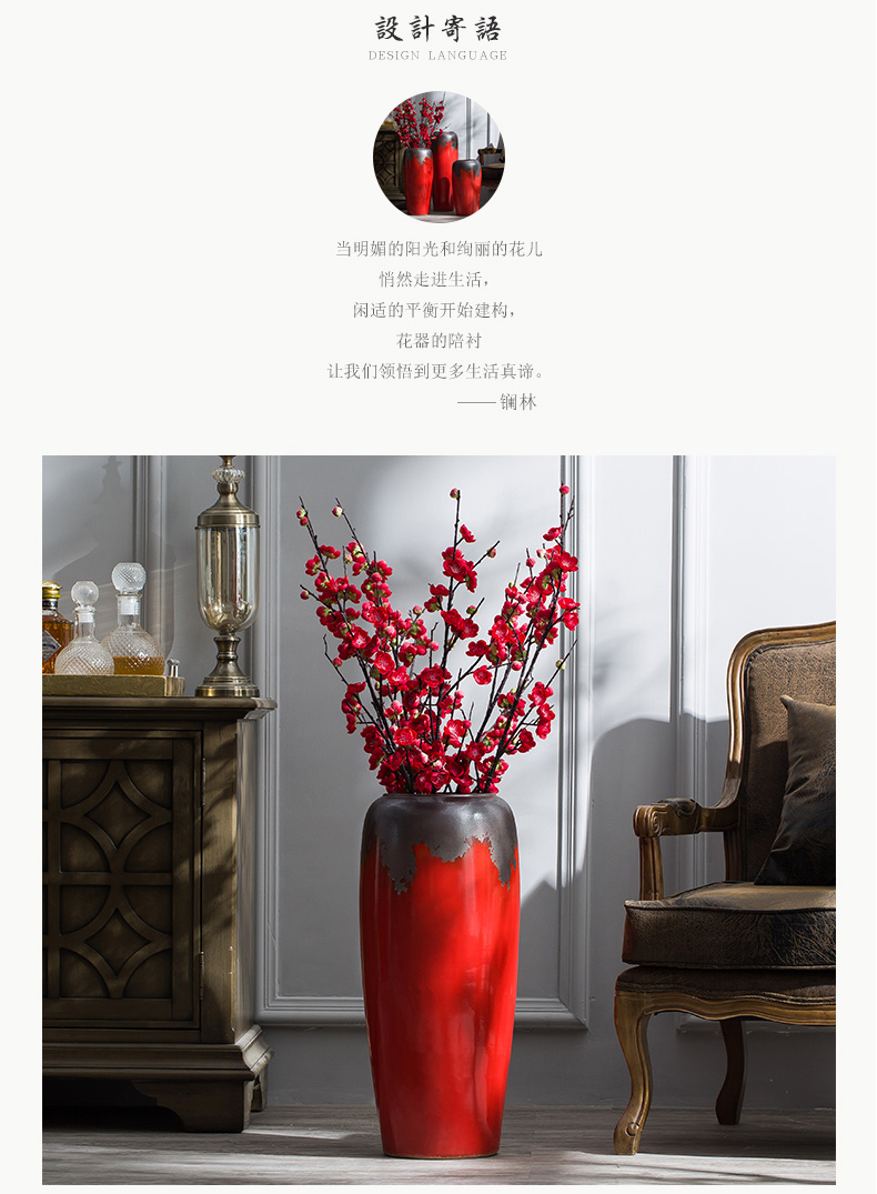 Jingdezhen ceramic furnishing articles of large Chinese style Chinese red porcelain vase sitting room porch flower arranging dried flower decorations