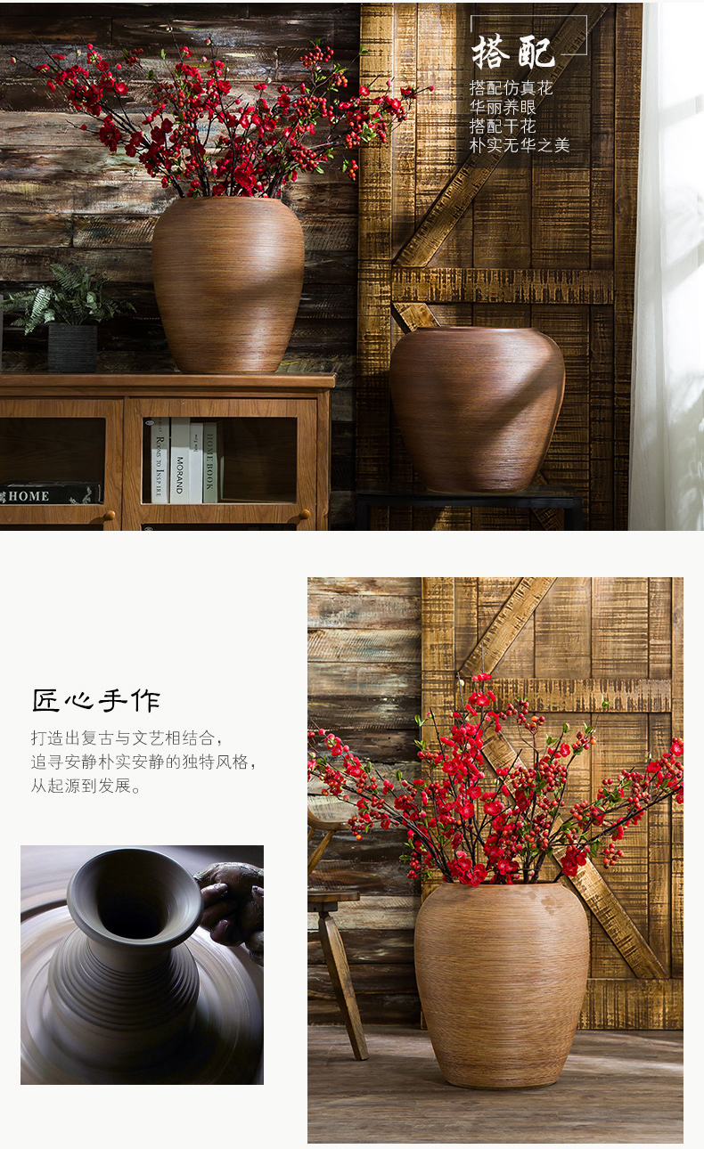 Jingdezhen ceramic floor large vases, flower arrangement sitting room dry flower is placed Chinese style restoring ancient ways is checking pottery flowerpot