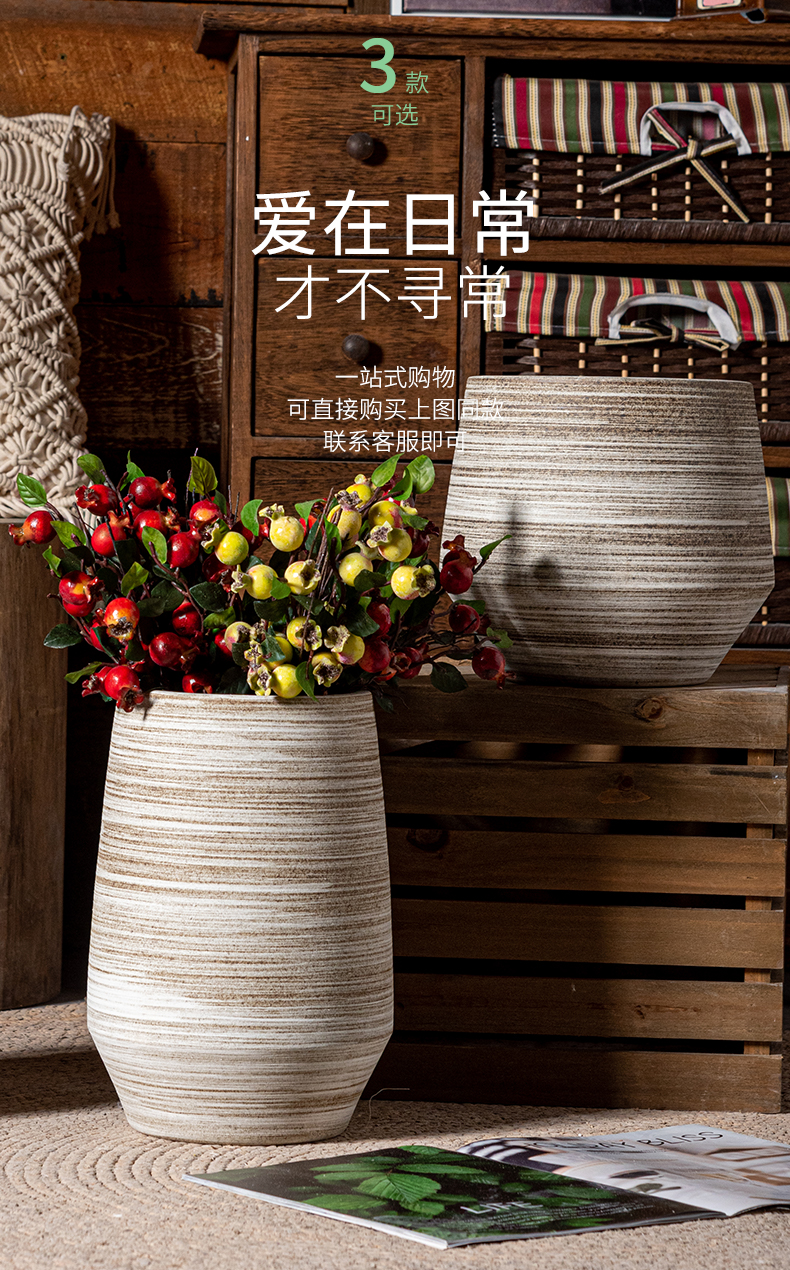 Restore ancient ways of literature and art ceramic vase household living room simulation flowers, dried flowers, flower arrangement coarse pottery decorative furnishing articles new Chinese pottery