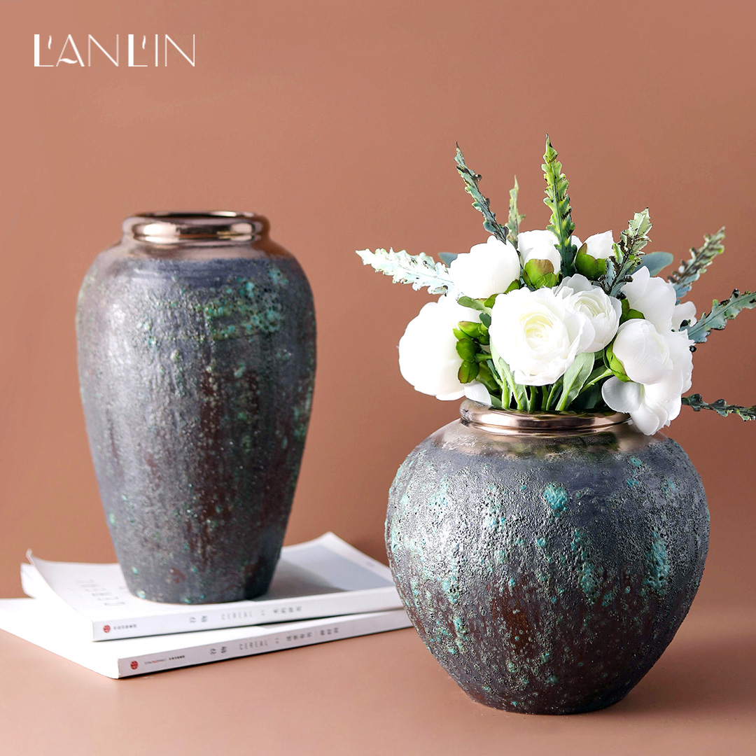 Ceramic vase coarse pottery flower arrangement sitting room adornment is placed big flower more meat flowerpot to restore ancient ways do old soil POTS