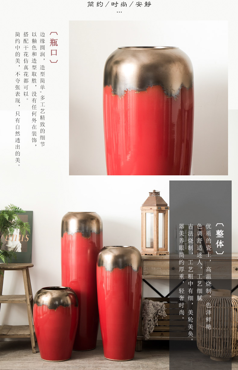 Jingdezhen ceramic vase big sitting room dry flower vase planting Chinese red modern European - style villa hotel decoration furnishing articles