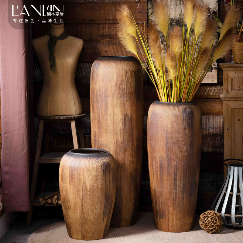 Retro ceramic vase large landing zen rural home sitting room porch soft outfit dried flower adornment furnishing articles