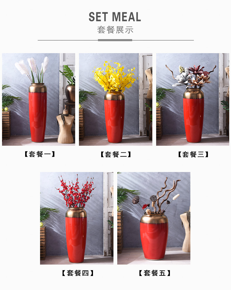 Jingdezhen ceramic floor big vase Chinese style Chinese red flower arrangement sitting room place hotel villa decoration