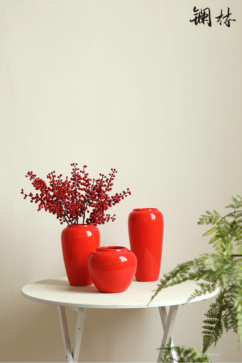 Mesa ceramic vase Chinese contracted sitting room dry flower China red flower arranging furnishing articles home decoration