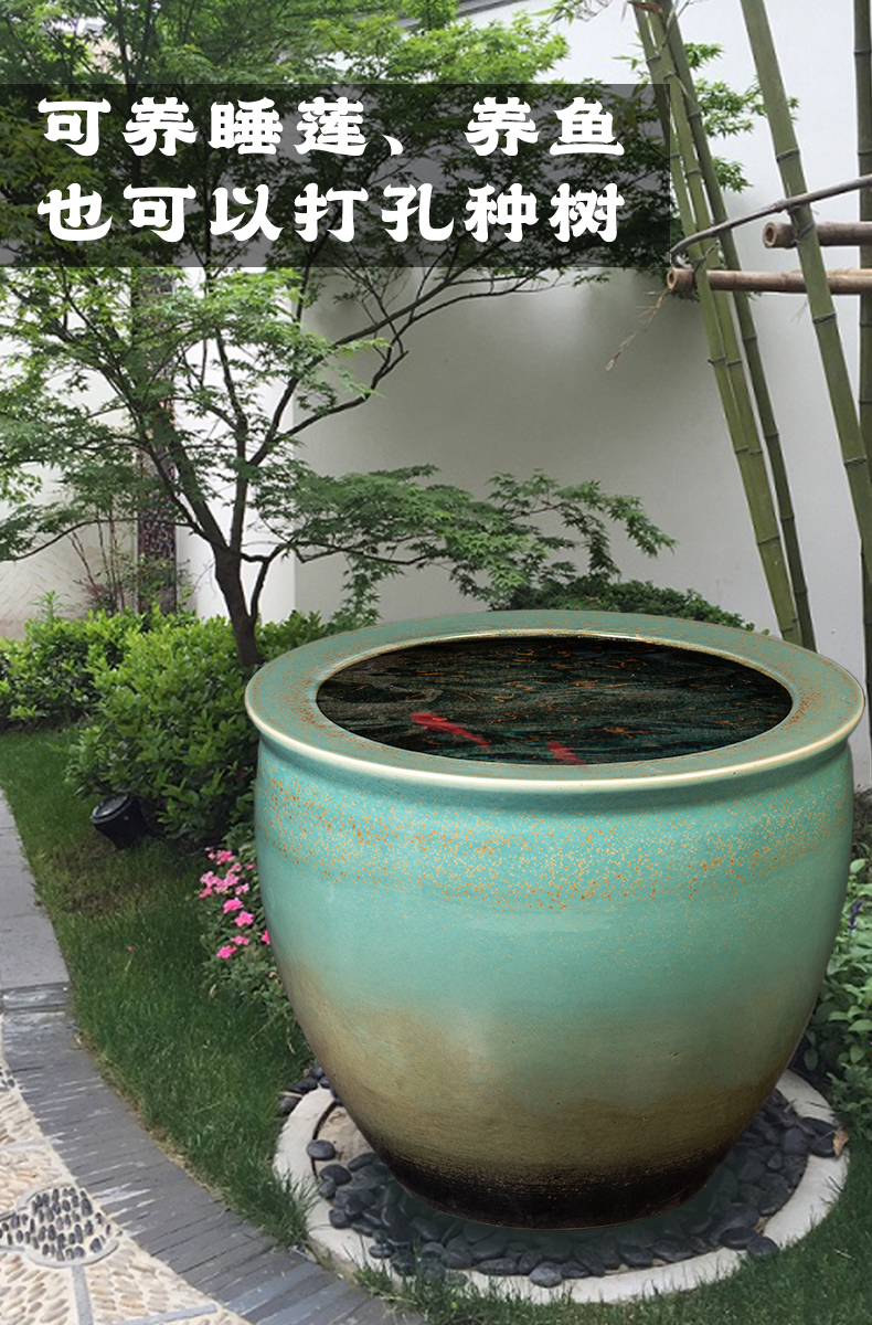 Courtyard of large cylinder jingdezhen ceramic decorative furnishing articles fish farming water lily lotus plant trees old restoring ancient ways round flower pot