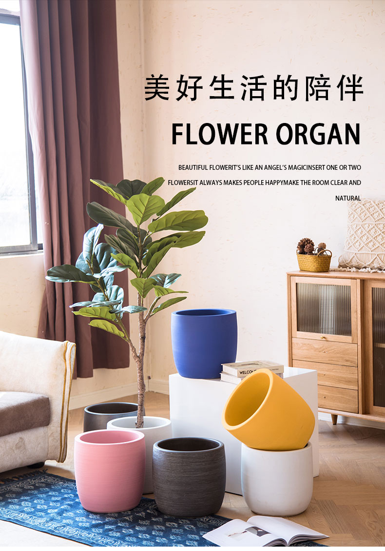 The Nordic idea ceramic flower POTS round large sitting room of I and contracted indoor ground green plant ceramic vases, furnishing articles