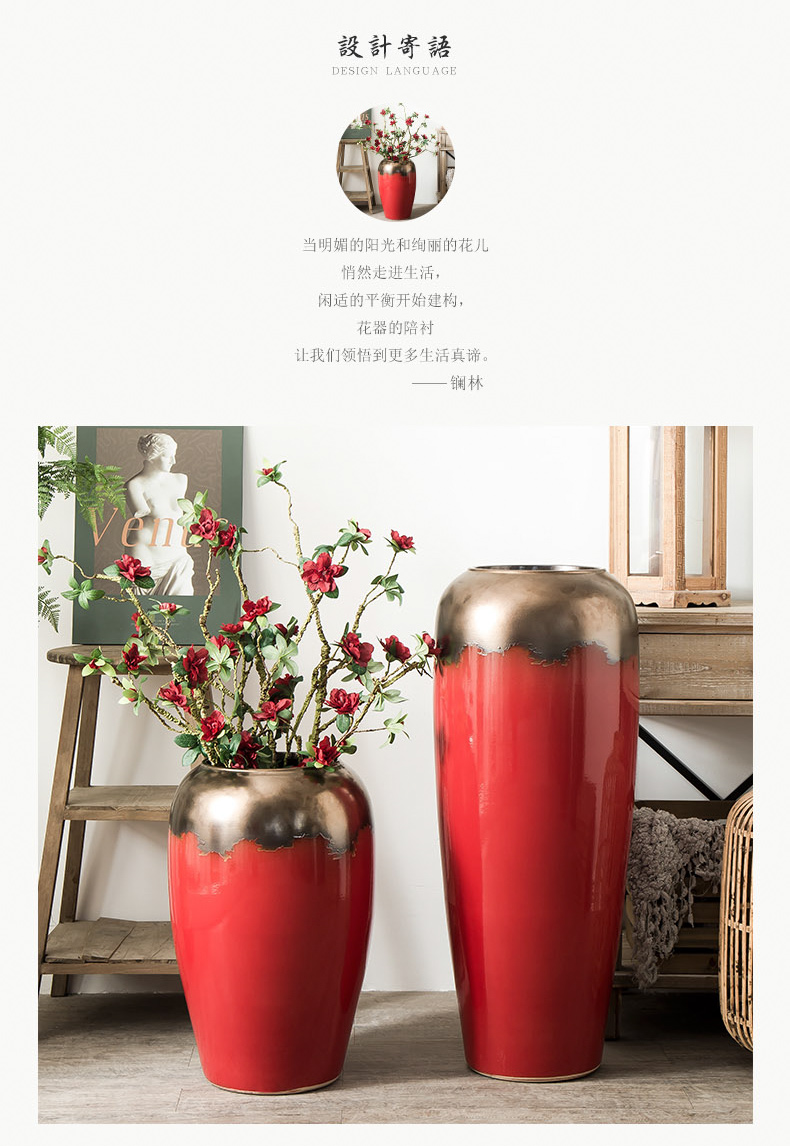 Jingdezhen ceramic vase big sitting room dry flower vase planting Chinese red modern European - style villa hotel decoration furnishing articles