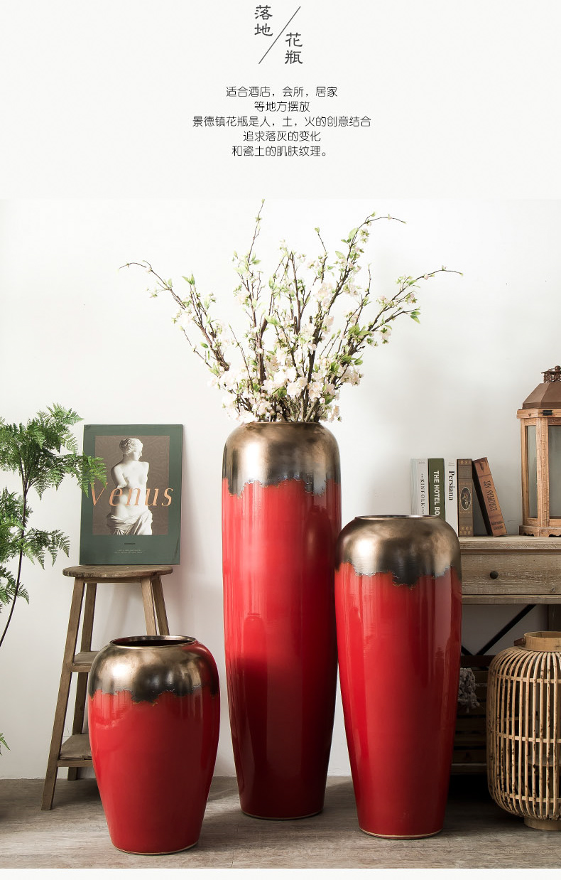 Jingdezhen ceramic vase big sitting room dry flower vase planting Chinese red modern European - style villa hotel decoration furnishing articles