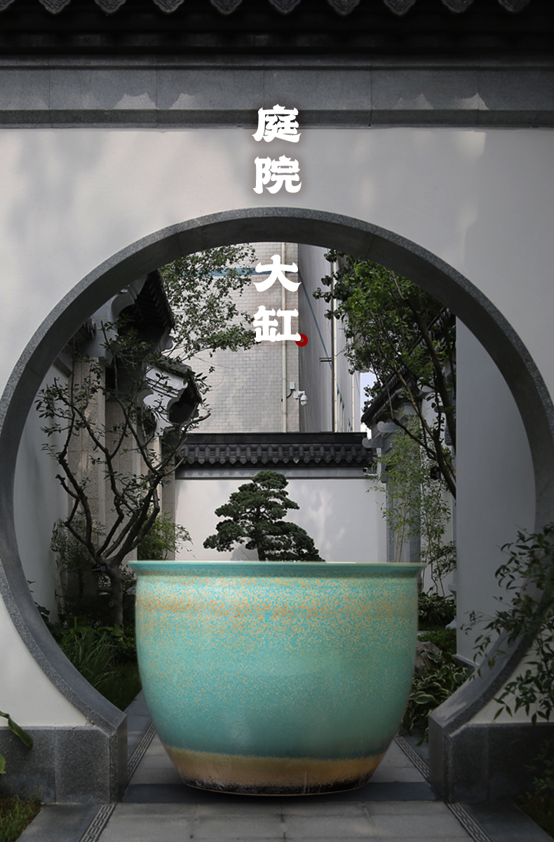 Courtyard of large cylinder jingdezhen ceramic decorative furnishing articles fish farming water lily lotus plant trees old restoring ancient ways round flower pot