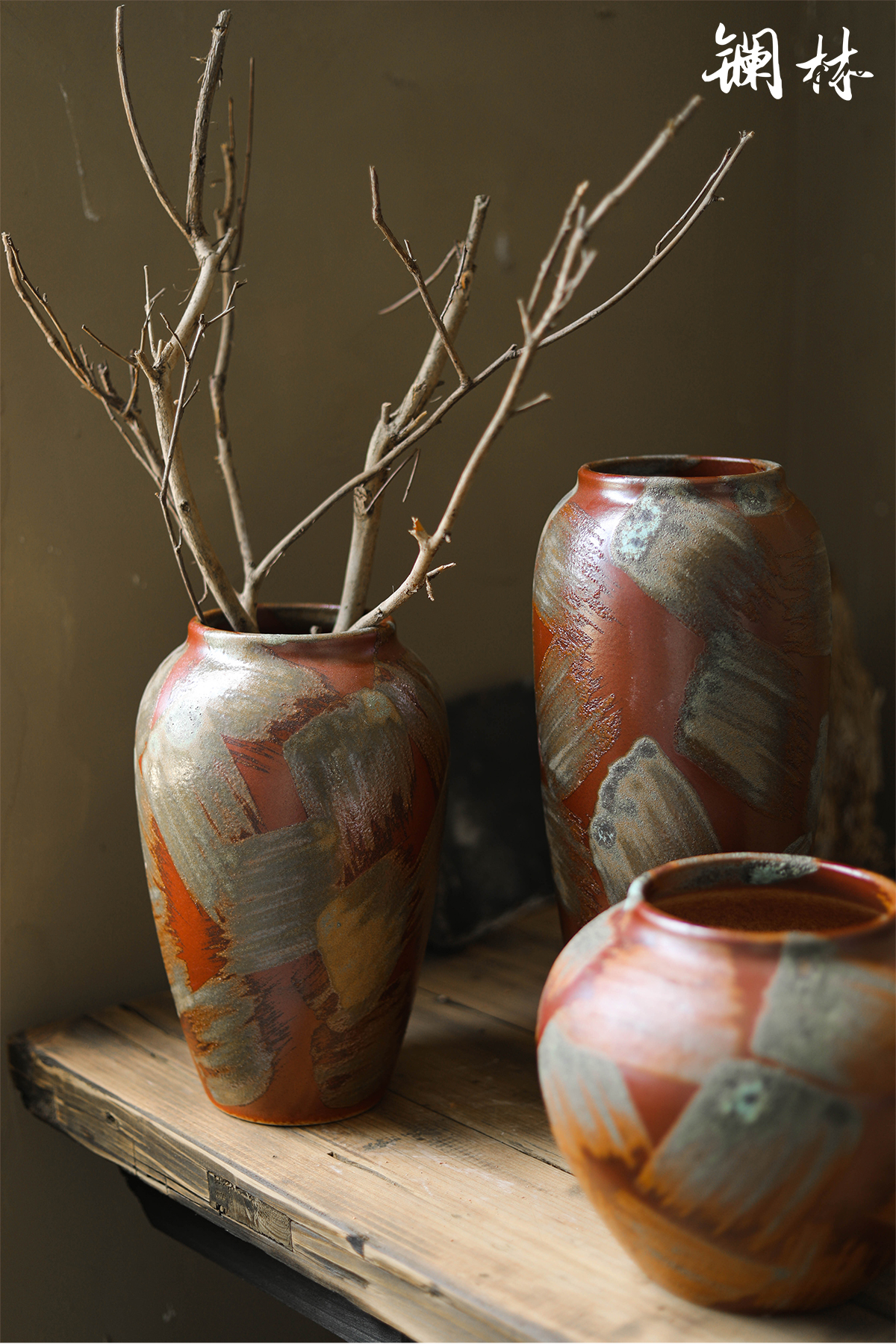 Retro canvas mesa vases, flower arranging dried flower art ceramic vase household decoration interior design furnishing articles props