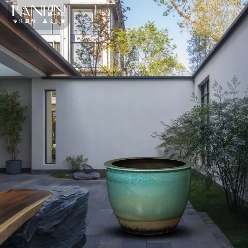 Courtyard of large cylinder jingdezhen ceramic decorative furnishing articles fish farming water lily lotus plant trees old restoring ancient ways round flower pot