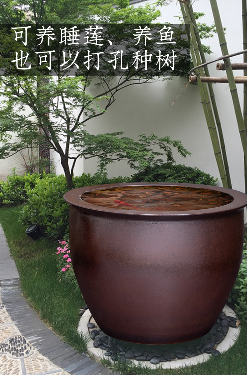 Jingdezhen crock tank yard lucky is suing landscape floor furnishing articles and old big cylinder water lily lotus flower pot