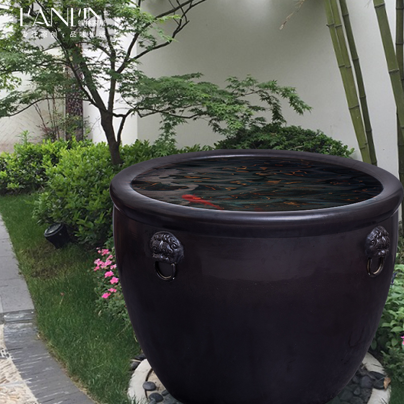 Jingdezhen earthenware VAT oversized old courtyard is suing landscape water lily basin crock tortoise fish pond cylinder