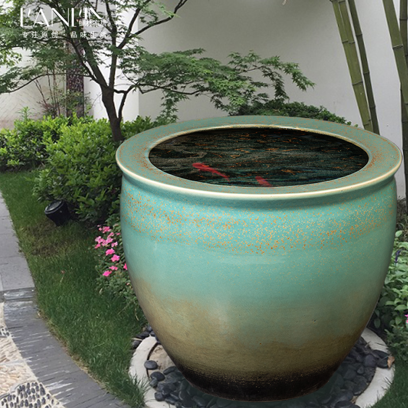 Courtyard of large cylinder jingdezhen ceramic decorative furnishing articles fish farming water lily lotus plant trees old restoring ancient ways round flower pot