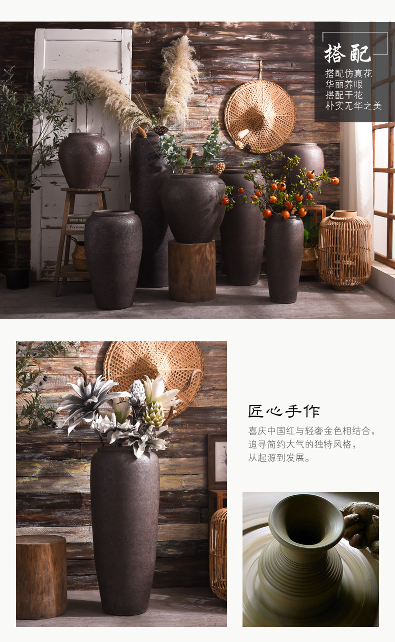 Chinese style restoring ancient ways is a large ground ceramic vase furnishing articles coarse pottery ceramic cylinder sitting room adornment flower arranging dried flower decoration