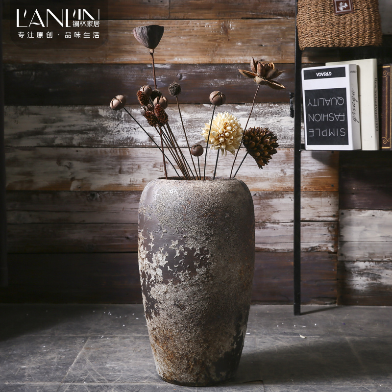 Chinese style restoring ancient ways of large vases, ceramic furnishing articles pottery sitting room hotel decoration flower arranging dried flowers thick ceramic bottle