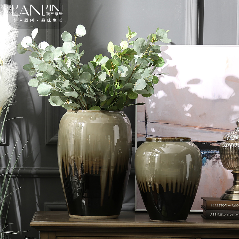 Ceramic vase large fleshy hydroponic pot sitting room hotel villa landing place Chinese flower arranging flowers, flower pot